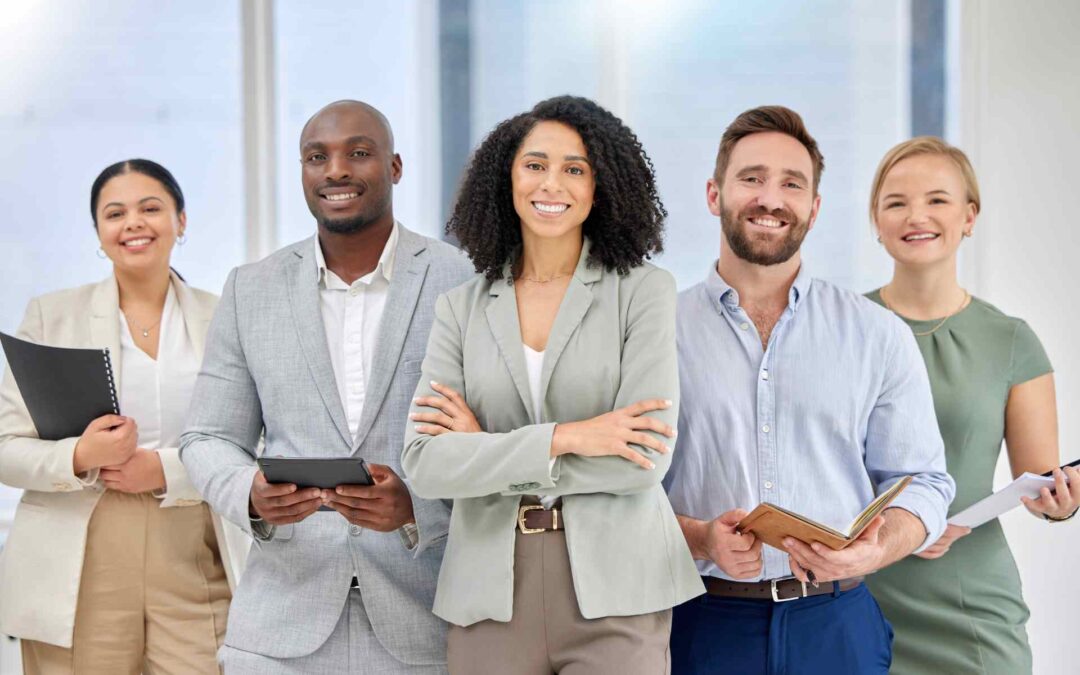 business team smiling at camera